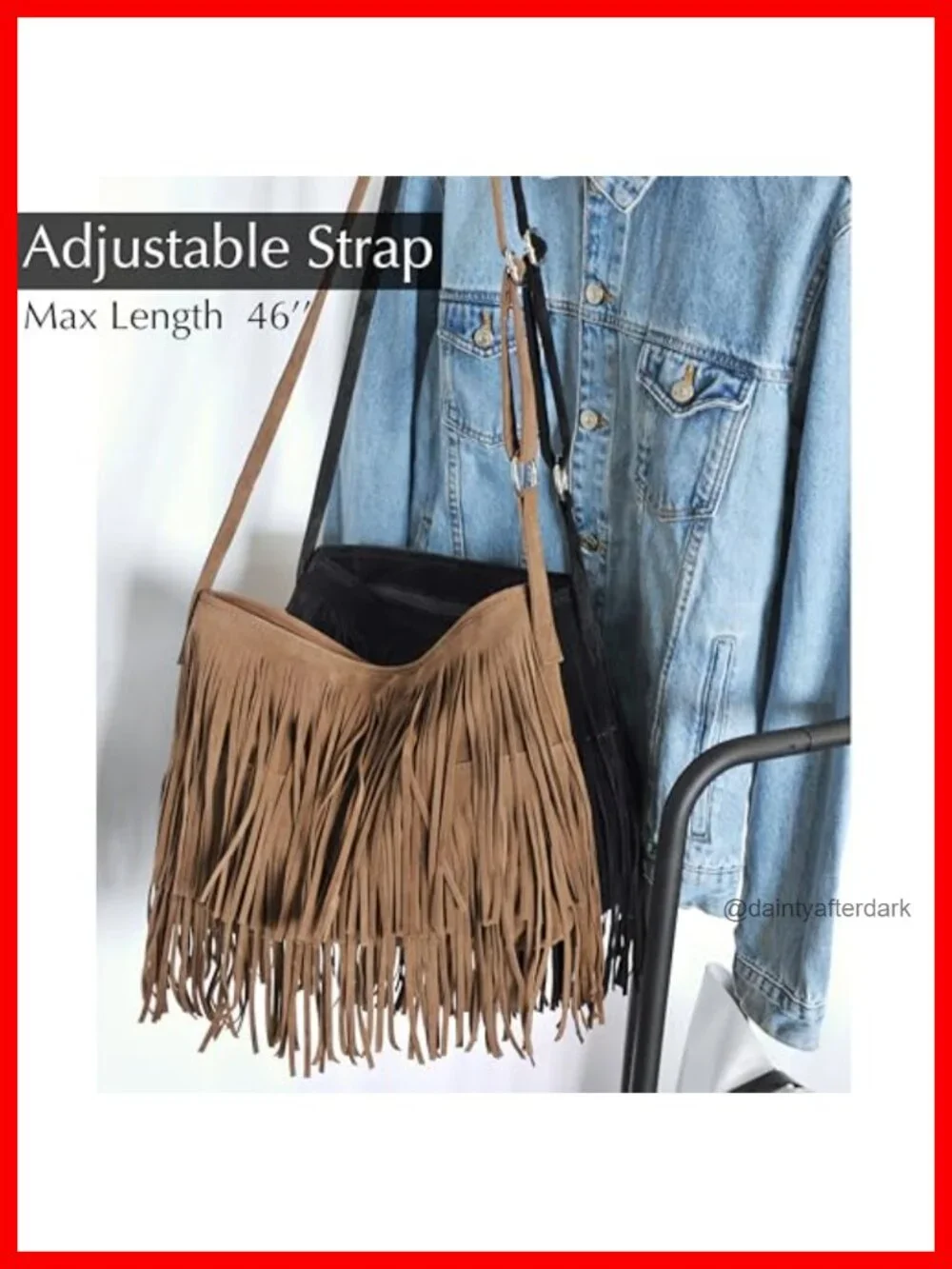 Faux Suede Leather Tassel Hobo Crossbody Shoulder Bag with Adjustable Strap
